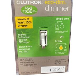Lutron Toggler Dimmer Switch TG-603PGH-WH White Single Pole 3-Way NEW